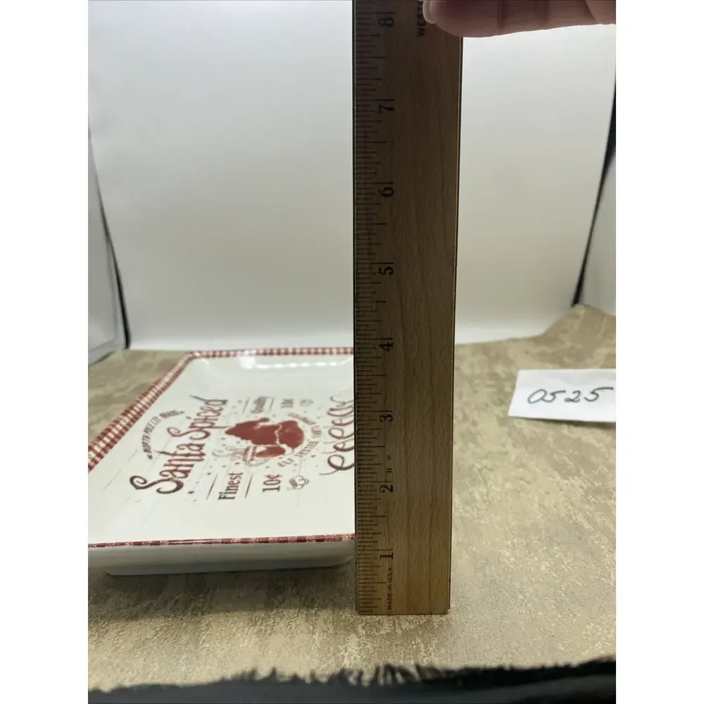 pier 1 Santa Spiced Cocoa Small Serving Platter White W /Red 6.5”X 12.5”